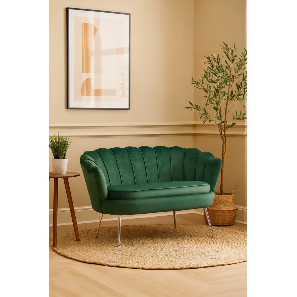 Kingsley 2-Sitzer-Sofa in Samt - Grn / Chrom + Mbelfe