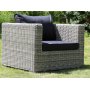 Dallas Outdoor-Gruppen-Ecksofa mit Sessel und Tisch/Fuhocker - Hellgraues Kunststoff-Rattan