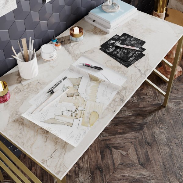 Tuna Schreibtisch 120x60 cm - Gold/Weiß Tuna Schreibtisch 120x60 cm - Gold/Weiß