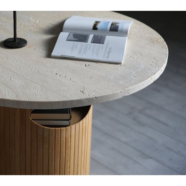 Arto runder Couchtisch Hhe 60 cm - Eiche / Travertin