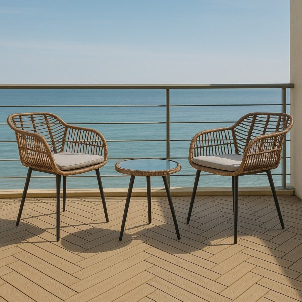 Balkonset mit Tisch und 2 Sthlen aus Kunstrattan
