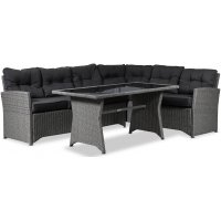 Davenport Terrassengruppe mit Tisch (Kunstrattan) Links - Grau