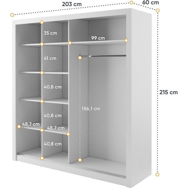 Einar Nr. 12 wei�er Kleiderschrank mit Spiegel und Schiebet�ren 215x203 cm