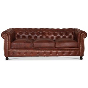 Old England 3-Sitzer-Chesterfield-Sofa aus echtem Leder mit Antik-Finish