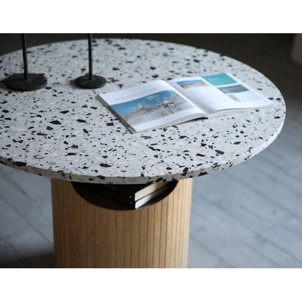Arto runder Couchtisch Hhe 60 cm - Wei getncht / Terrazzo