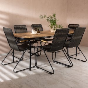 Holmbeck Outdoor-Essgruppe mit 6 Bois-Sthlen - Schwarz/Natur