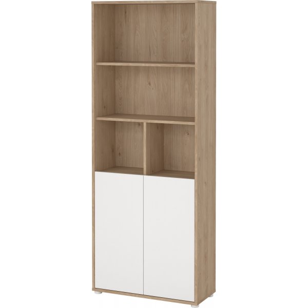 Sign hohes B�cherregal mit 2 T�ren - Wei�/Hickory