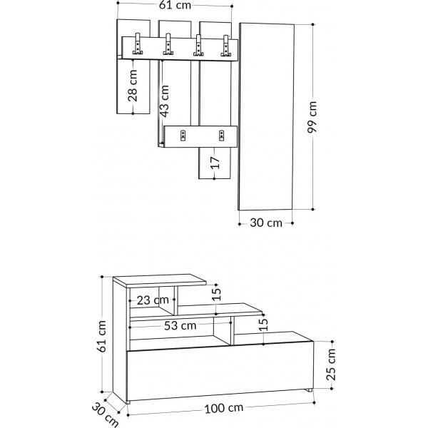 Garderobenmöbel - Helles Wildleder/Türkis Garderobenmöbel - Helles Wildleder/Türkis