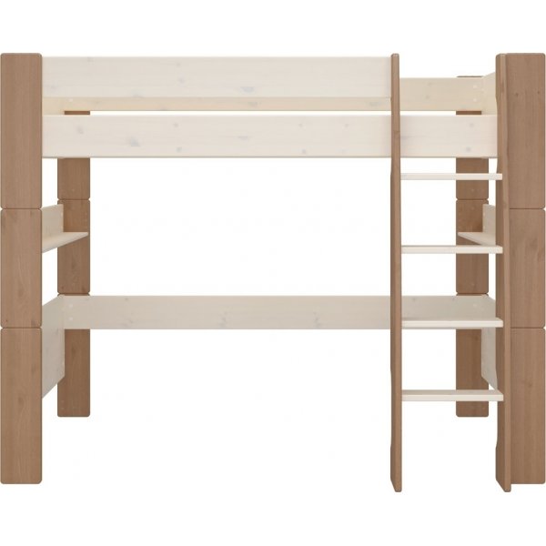 Hochbett fr Kinder 90 x 200 cm - Wei/Grau/Braun