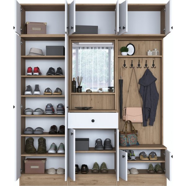 Mendy Flurmbel 180 cm mit Oberschrank - Wei/Walnuss