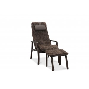 Relaxsessel mit Fußhocker in echtem Schaffell braun/Eiche - Frank Relaxsessel mit Fußhocker in echtem Schaffell braun/Eiche - Frank