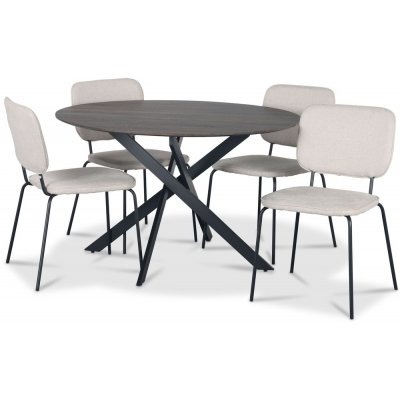 Hogrn Essgruppe 120 cm Tisch aus dunklem Holz + 4 Lokrume beige Sthle + 3.00 x Mbelfe