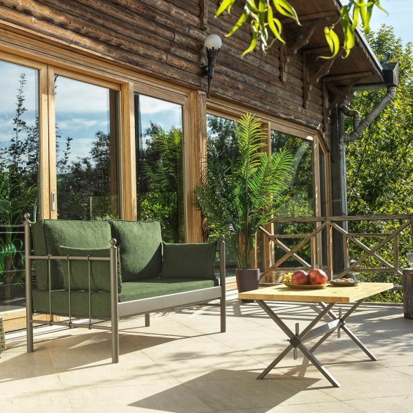 Lalas 2-Sitzer Outdoor-Sofa - Braun/Grn + Fleckentferner fr Mbel