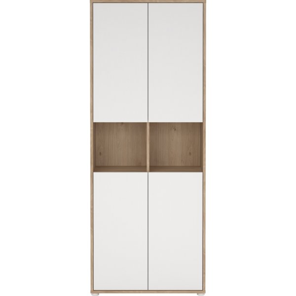 Sign hohes B�cherregal mit 4 T�ren - Wei�/Hickory