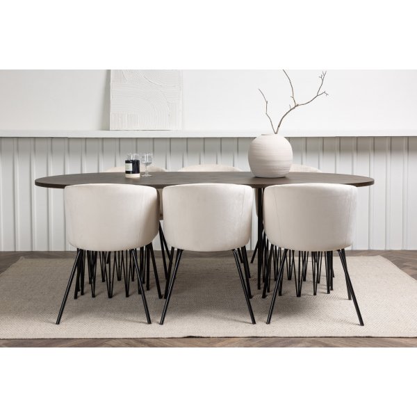 Stone Esszimmergarnitur mit 6 Berit Sthlen - Schwarz/Mokka/Beige