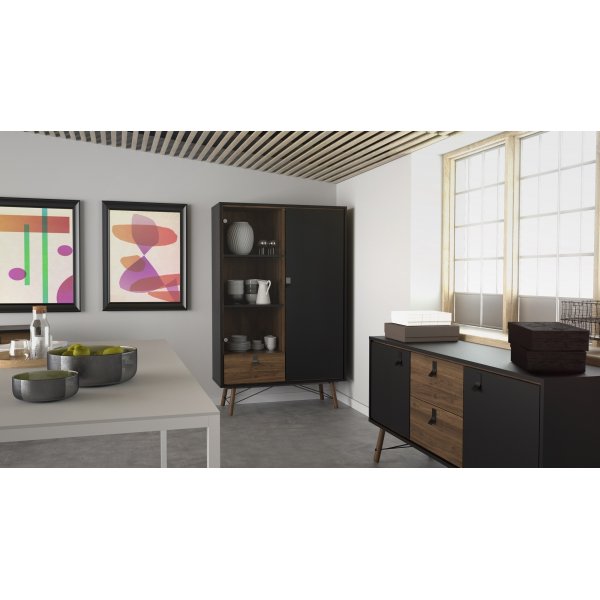 Vitrine Ry - Schwarz/Walnuss