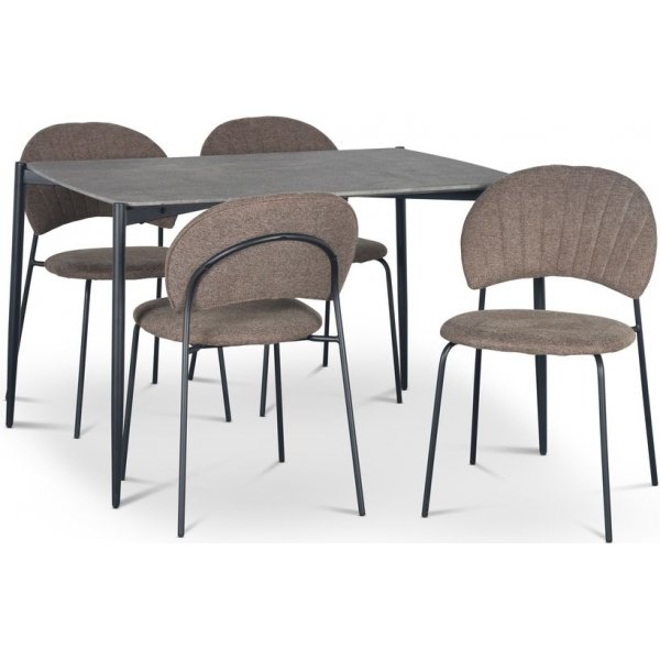 Lokrume Essgruppe 120 cm Tisch in Betonimitation + 4 Sthle Hogrn braun