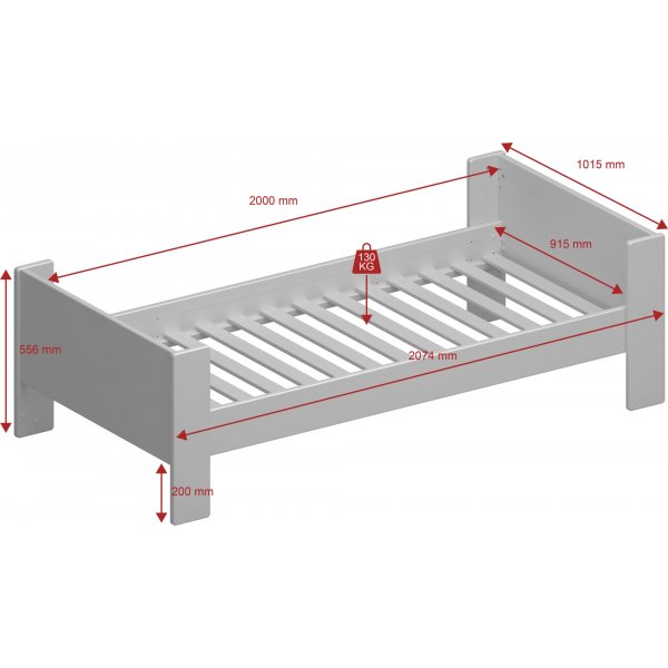 Fr Kinder Einzelbett 90 x 200 cm - Wei/Grau/Braun