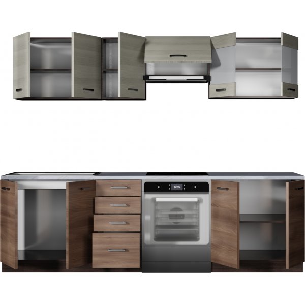 Komplette Kche Amanda 260 cm - Dunkelbraun/Navara-Eiche/Wenge/Granit