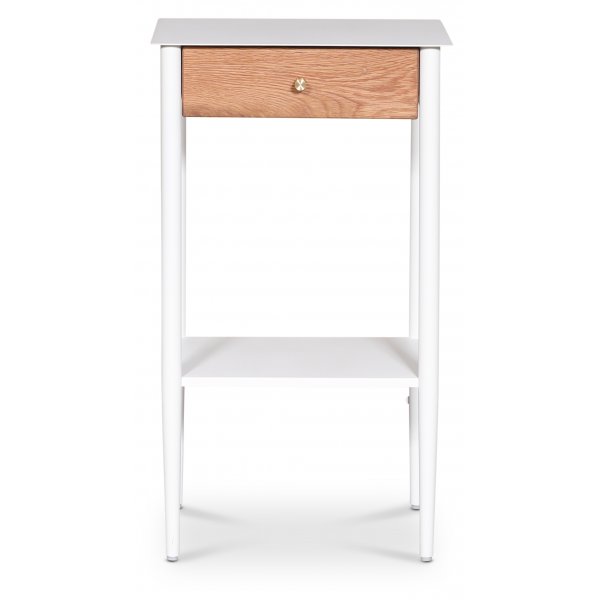 Revel weißer Nachttisch mit Schublade aus Eichenholz + Möbelfüße Revel weißer Nachttisch mit Schublade aus Eichenholz + Möbelfüße