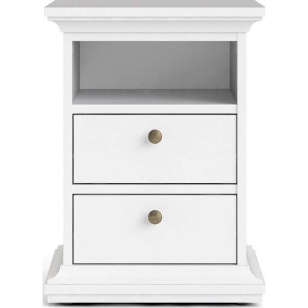 Paris schmaler Nachttisch mit 2 Schubladen und 1 offenem Fach - Wei