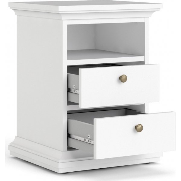 Paris schmaler Nachttisch mit 2 Schubladen und 1 offenem Fach - Wei
