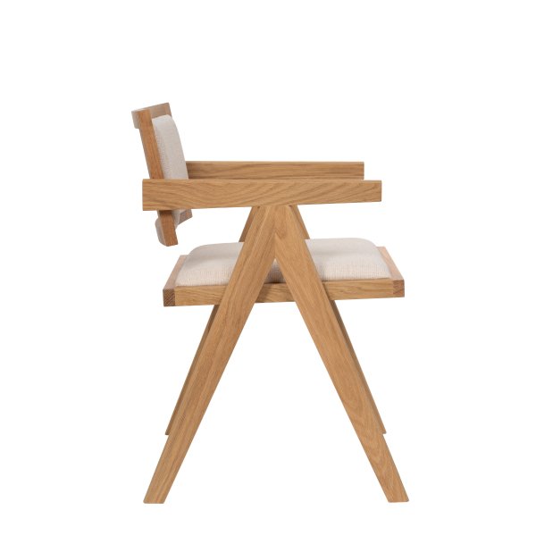 Sessel Sara aus Eiche mit Leinenbezug