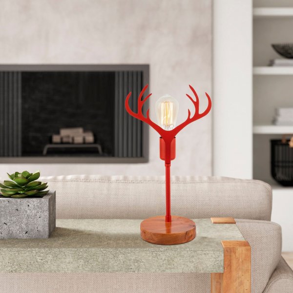 Geweih Tischlampe - Nussbaum/rot