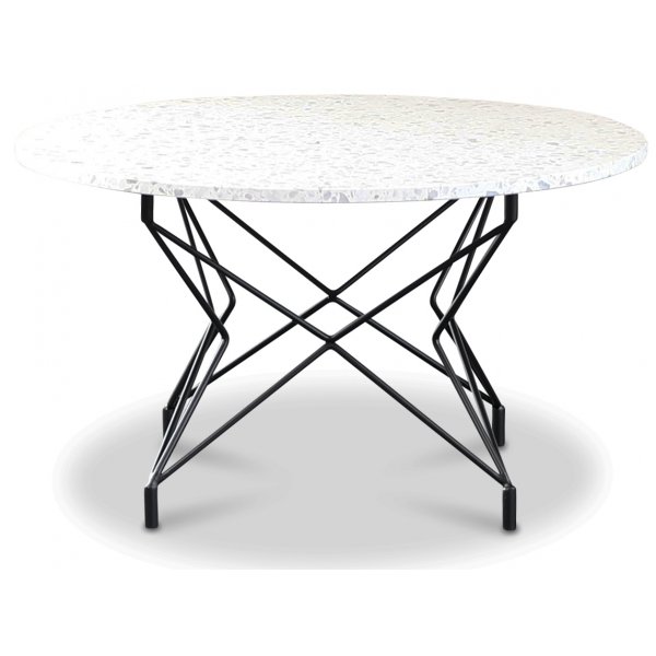 Terrazzo runder Couchtisch  80 cm - Bianco Terrazzo & schwarzer Star Untergestell