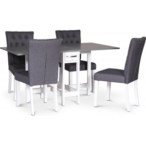 Esstisch-Set; Klapptisch Weiß/Grau mit 4 Polsterstühlen - Fårö + 4.00 x Serviettenringe Esstisch-Set; Klapptisch Weiß/Grau mit 4 Polsterstühlen - Fårö + 4.00 x Serviettenringe