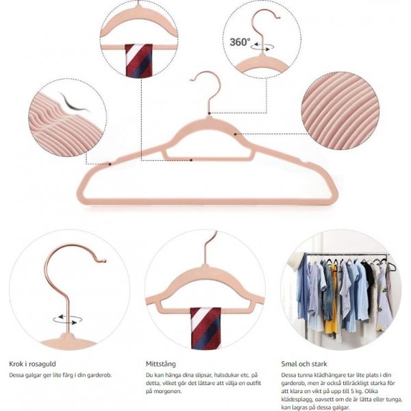 Kleiderbügel, Samt, 43,5 cm, 50er-Pack - Pink Kleiderbügel, Samt, 43,5 cm, 50er-Pack - Pink