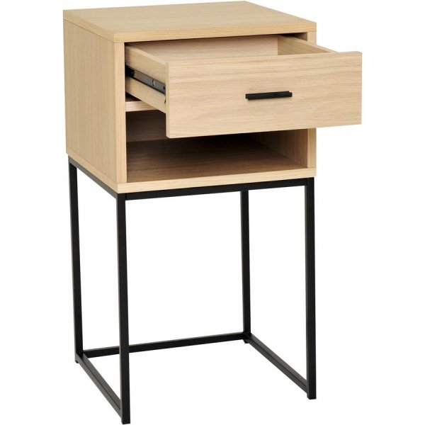 Domino Nachttisch mit Regal - Wei pigmentiertes Eichenfurnier