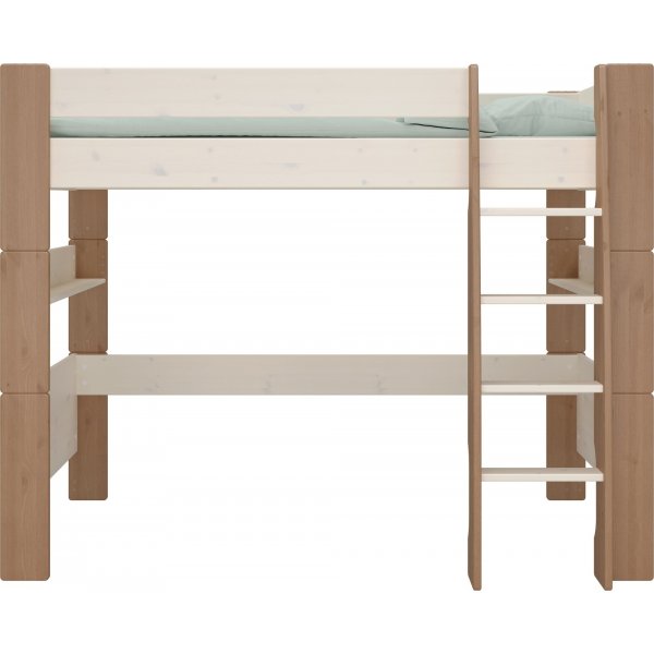 Hochbett fr Kinder 90 x 200 cm - Wei/Grau/Braun