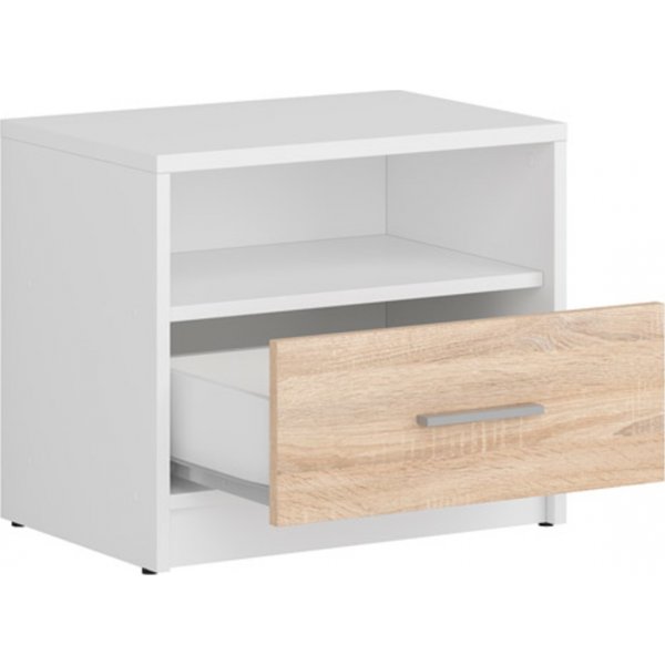 Nepo Plus Nachttisch - Wei/Eiche hell