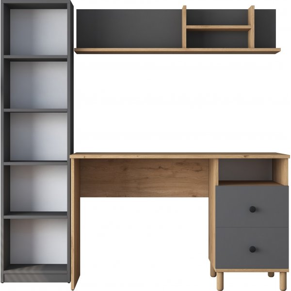 Hanna Schreibtisch mit Regalsystem 15, 120 x 50 cm - Walnuss/Anthrazit