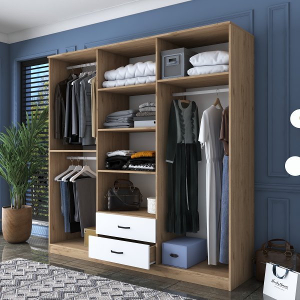 Bardo Kleiderschrank 210 x 51,5 x 210 cm - Walnuss/Wei�