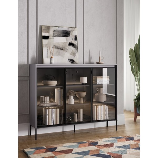 Trendvitrine H118 cm - Grau/Schwarz