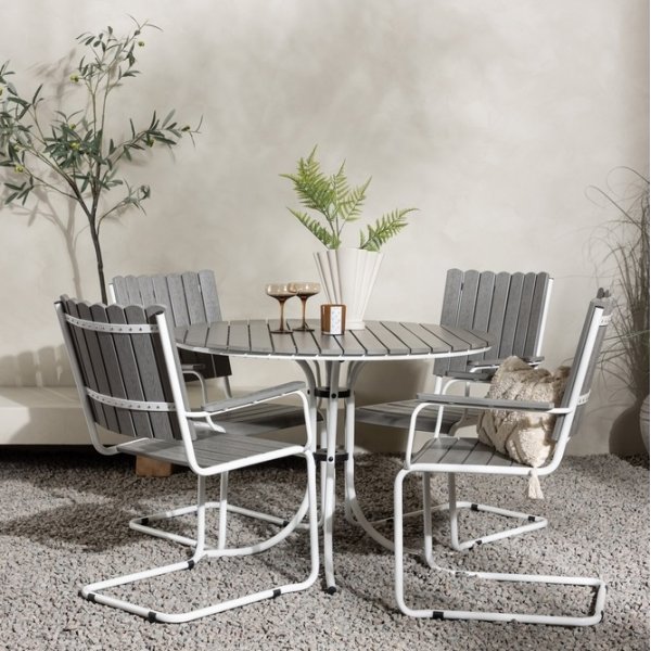 Essgruppe fr den Auenbereich mit Tisch und 4 Sthlen - Wei/Grau
