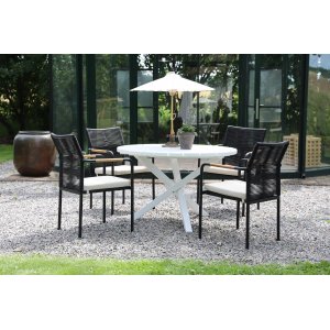 Scottsdale Outdoor-Essgruppe runder Tisch mit 4 Skanr-Sesseln - Schwarz/Beige/Wei