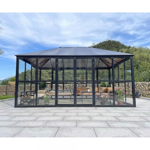 Gewächshaus Jupiter mit gehärtetem Glas - 12,8 m² - schwarz + Gewächshaus Jupiter mit gehärtetem Glas - 12,8 m² - schwarz +