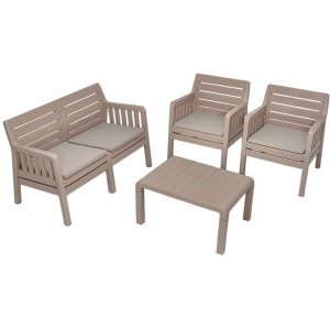 Loungegruppe Lara mit 2-Sitzer-Sofa, 2 Sesseln und Tisch - Cappuccino