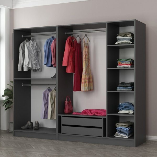 Cavolo Kleiderschrank 225x52x210 cm - Anthrazit/Schwarz