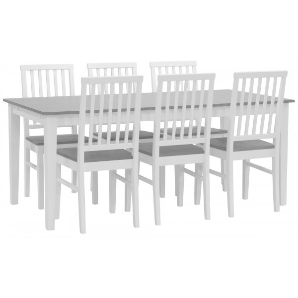 Essgruppe: Fr Esstisch 180x90 cm mit 6 Fr Sthlen - wei/grau