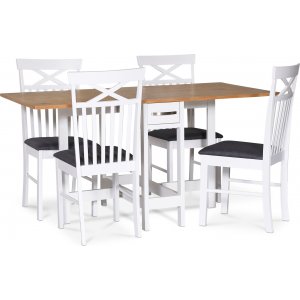 Esstisch-Set Klapptisch Weiß/Eiche mit vier Stühlen - Fårö Esstisch-Set Klapptisch Weiß/Eiche mit vier Stühlen - Fårö