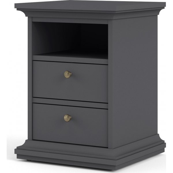 Paris schmaler Nachttisch mit 2 Schubladen und 1 offenem Fach - Grau