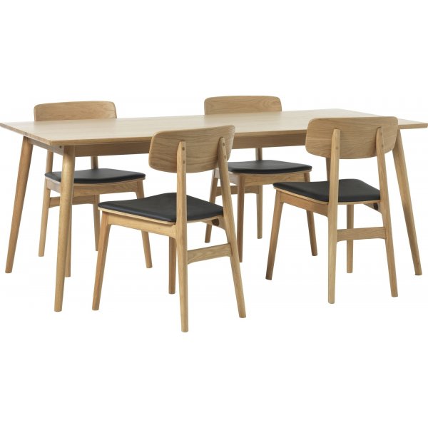 Kleppen-Esszimmerstuhl aus geölter Eiche mit schwarzem PU Kleppen-Esszimmerstuhl aus geölter Eiche mit schwarzem PU