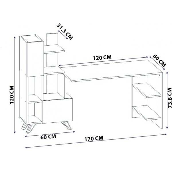 Alis Schreibtisch 170 x 60 cm - Wei/Walnuss