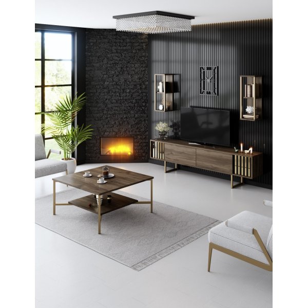 Erki Couchtisch 80 x 80 cm - Walnuss/Gold Erki Couchtisch 80 x 80 cm - Walnuss/Gold