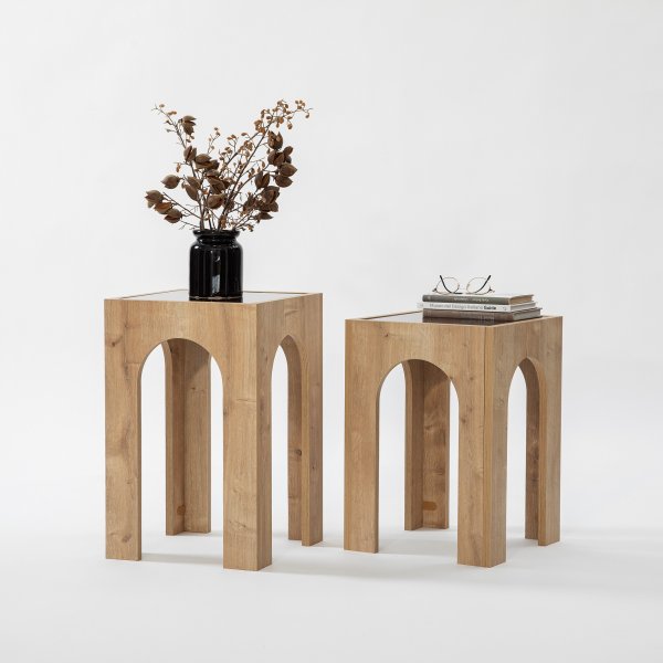 Seine Beistelltisch-Set 35/35 x 35/35 cm - Dunkelgrau/Eiche