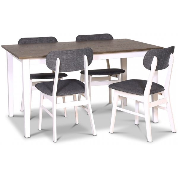 Skagen Essgruppe 140x90 cm inkl. 4 graue Esszimmersthle Sarek - Braun gelte Eiche / Wei